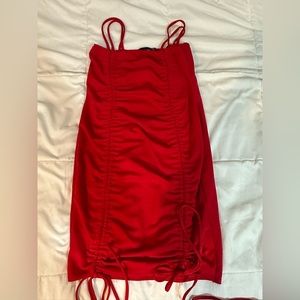 Red Ruched Front Strappy Bodycon Dress